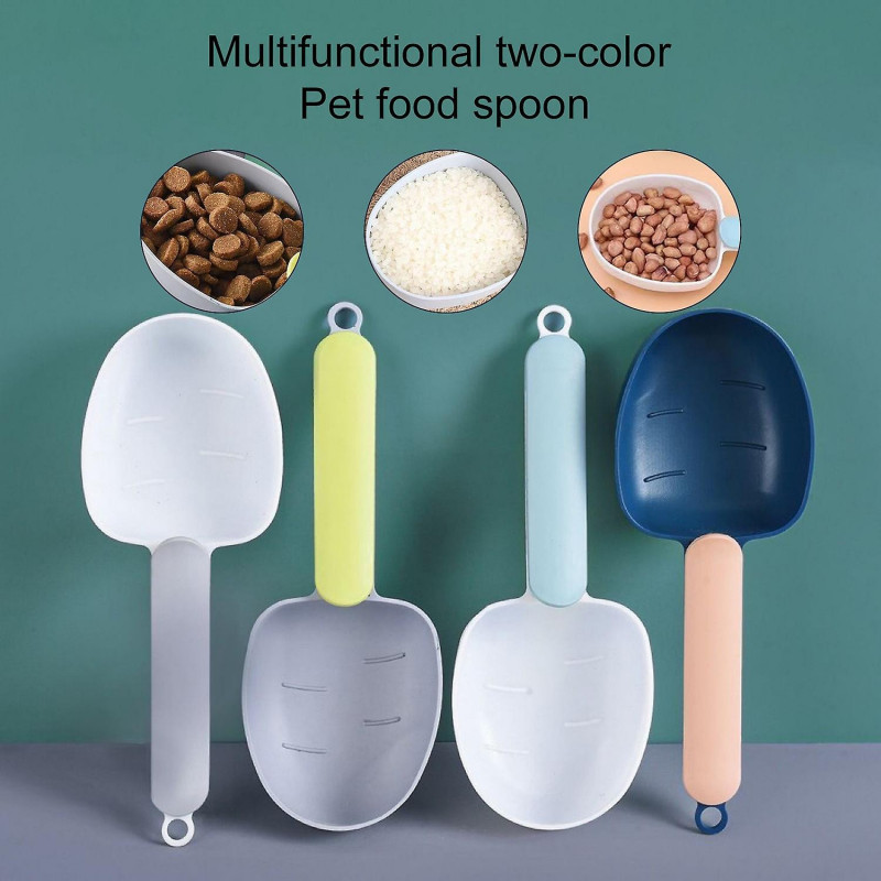 2Pcs Pet Food Spoon Long Handle Dog Feeding Scoop with Sealed Bag Clip Comfortable Grip Cat Food