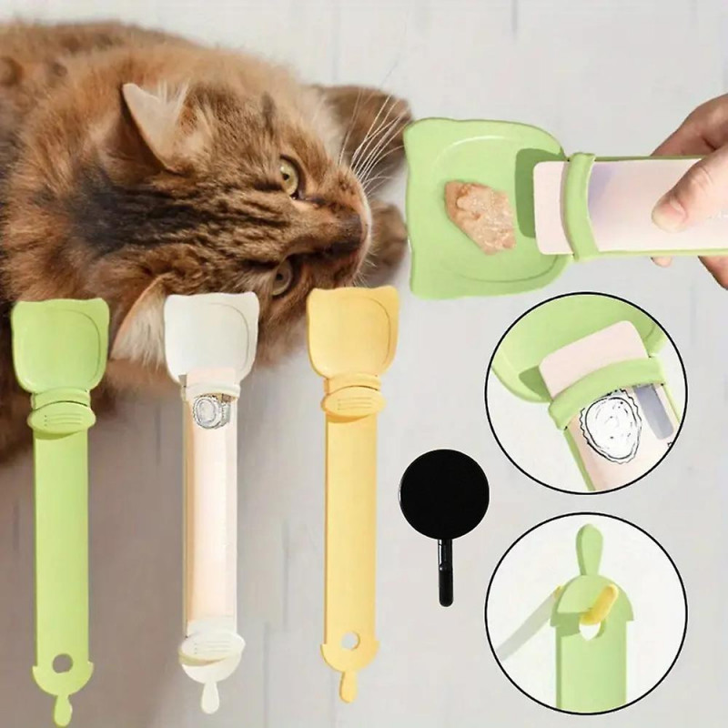 Cat Strip Snacks Feeder Spoon with Hooks Reusable Handheld Food Spoon Cat Supplies