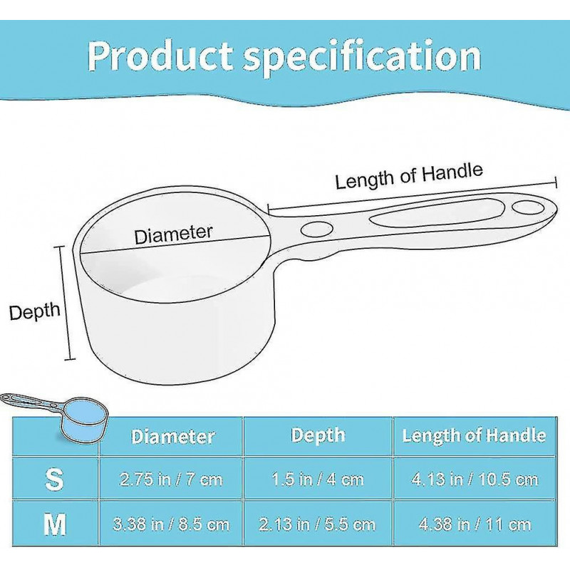Sturdy Melamine Food Scoop For Dogs Cats Birds, Measuring Cup, Long Comfortable Handle