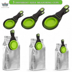 3 In 1 Tpe Pet Scoop Folding Grain Bag Holder Measuring Cup Dog Food Spoon