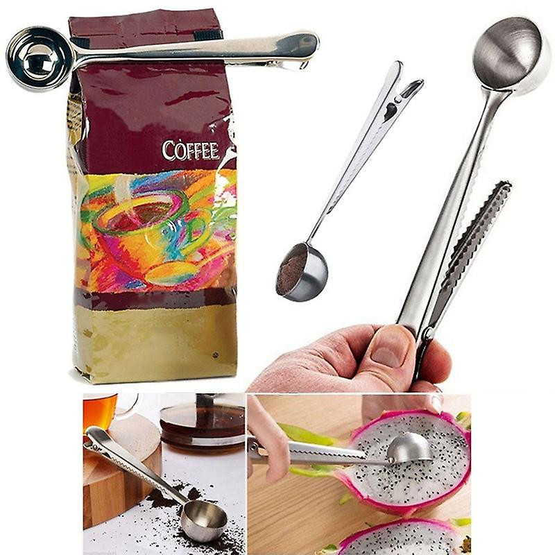 Durable Stainless Steel Kitchen Coffee Measuring Spoon Bag Sealing Clip Spoon