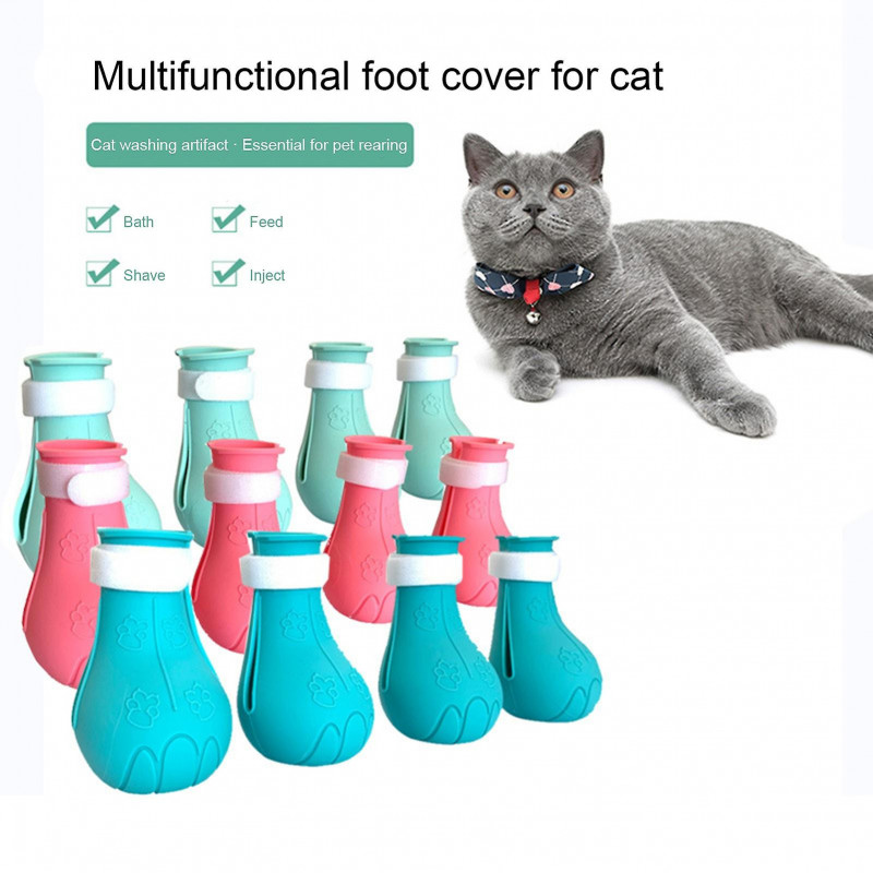 4Pcs Cat Claw Cover Soft Anti-Scratch Silicone Pet Cat Kitten Bath Paw Cover Boot Pet Supplies Mengxi