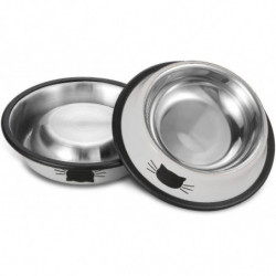 2pcs Stainless Steel Pet Cat Bowl Kitten Puppy With Painted Dish 2pcs Stainless Steel Pet Cat Bowl Kitten Puppy With Painted Dish