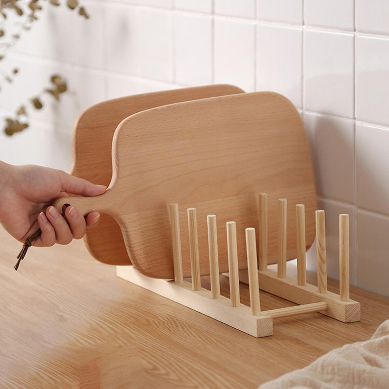 Dishes Drain Rack Space-saving Multi-purpose Kitchen Tool Multi Slots Wooden Plate Water Cup Organiz