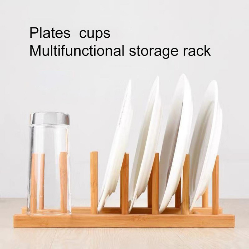 Dishes Drain Rack Space-saving Multi-purpose Kitchen Tool Multi Slots Wooden Plate Water Cup Organiz
