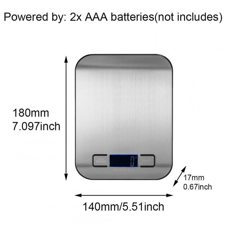 Food Weighing LCD Digital Kitchen Scale Measuring Stainless Steel High Accuracy