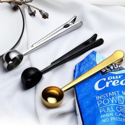 Stainless Steel Coffee Scoop With Clip, Multi-function Spoon Bag Sealing Clip For Coffee Beans And Tea Leaves