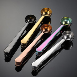 Stainless Steel Coffee Scoop With Clip, Multi-function Spoon Bag Sealing Clip For Coffee Beans And Tea Leaves