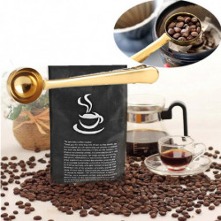New Coffee Scoop Stainless Steel Measuring Spoon With Sealing Clip Gold Spoons