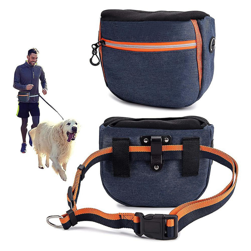 Sac de nourriture pour chien de dressage, sac de marche portable à fermeture automatique avec sangle réglable - bleu