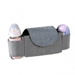 Multifunctional Stroller Hanging Bag Storage Bag Milk Bottle Water Cup Storage Bag, 1 Piece, Gray + Blue