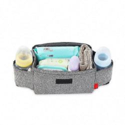 Multifunctional Stroller Hanging Bag Storage Bag Milk Bottle Water Cup Storage Bag, 1 Piece, Gray + Blue