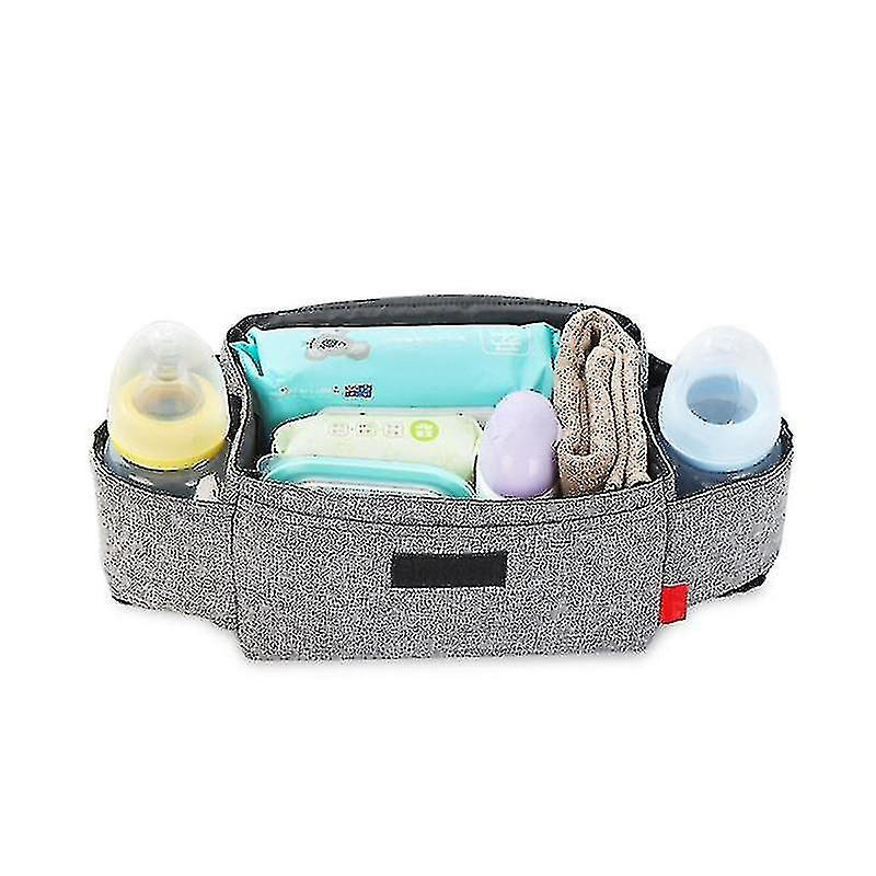 Multifunctional Stroller Hanging Bag Storage Bag Milk Bottle Water Cup Storage Bag, 1 Piece, Gray + Blue
