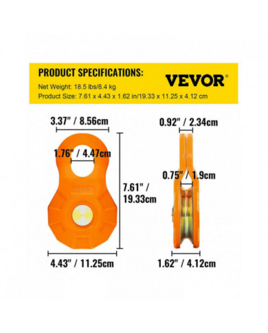 Poulie d’arrachement, limite de charge de travail de 11T/25 000 lb, poulie de treuil robuste pour corde [...]