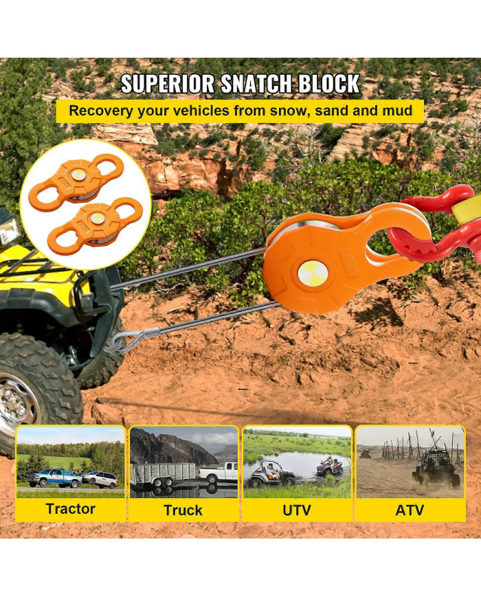 Poulie d’arrachement, limite de charge de travail de 11T/25 000 lb, poulie de treuil robuste pour corde [...]