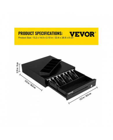 Tiroir-caisse, 13 po, 12 V, pour système de point de vente avec plateau de caisse à 4 billets et 5 pièces, [...]