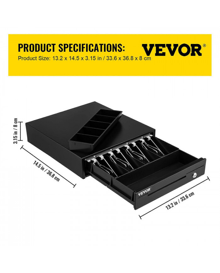 Tiroir-caisse, 13 po, 12 V, pour système de point de vente avec plateau de caisse à 4 billets et 5 pièces, [...]