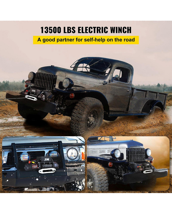 Treuil de récupération électrique 12V 13500LB Corde synthétique 4x4 robuste