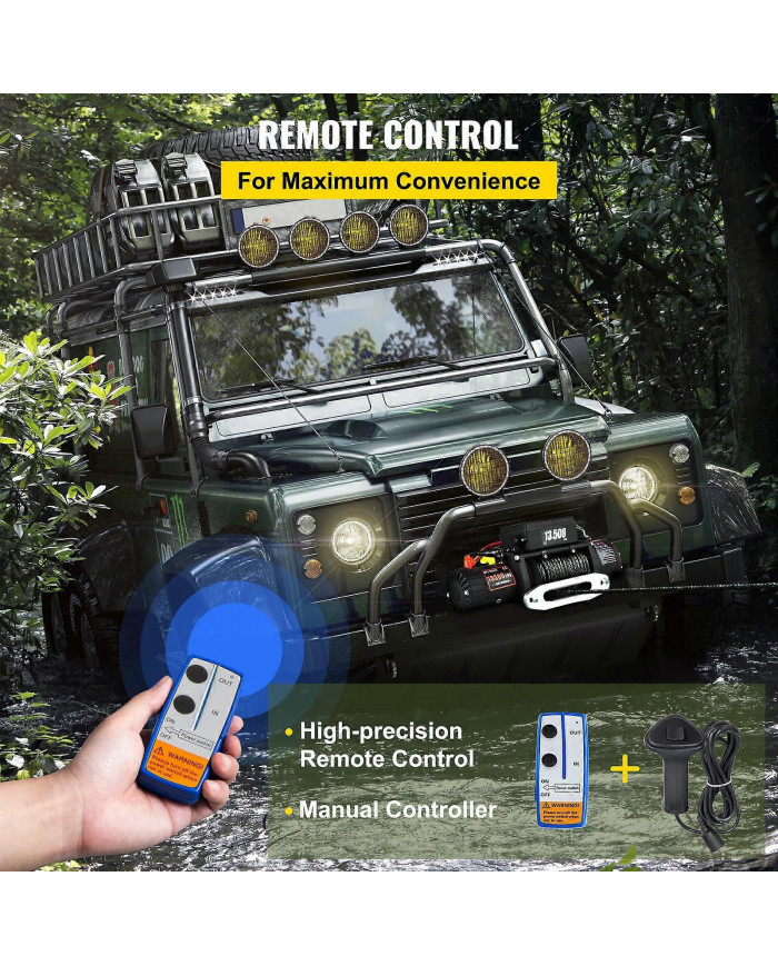 Treuil de récupération électrique 12V 13500LB Corde synthétique 4x4 robuste