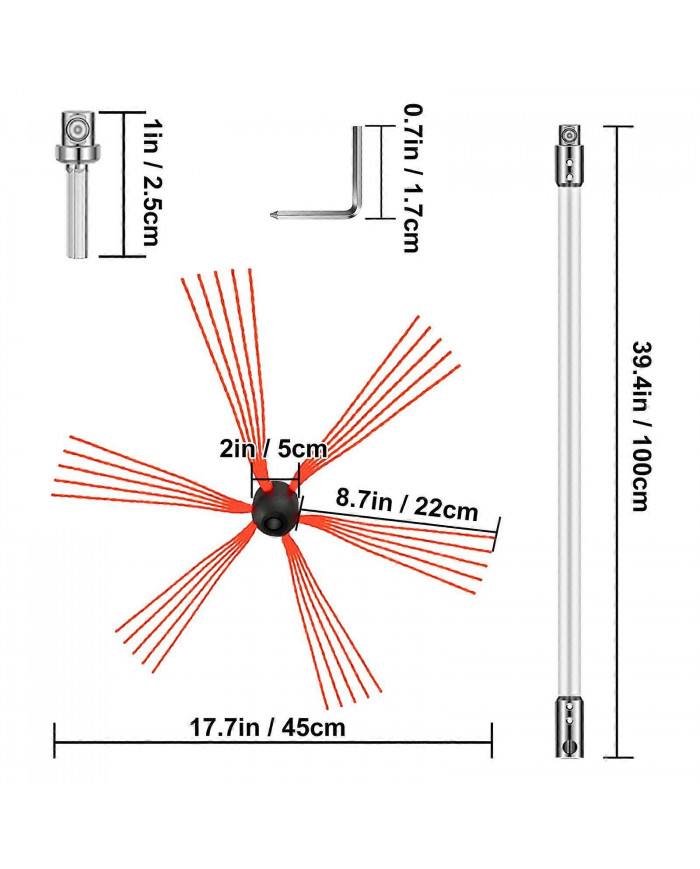 26FT / 8M Ramoneur Brosse Ramonage Kit de Ramonage Nylon 8 Tiges
