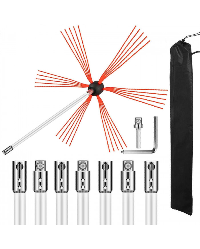 26FT / 8M Ramoneur Brosse Ramonage Kit de Ramonage Nylon 8 Tiges