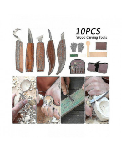 10pcs Acier au carbone Outils de sculpture sur bois Ensemble d’outils de sculpture en bois avec couteau à crochet [...]