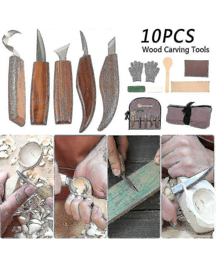 10pcs Acier au carbone Outils de sculpture sur bois Ensemble d’outils de sculpture en bois avec couteau à crochet [...]