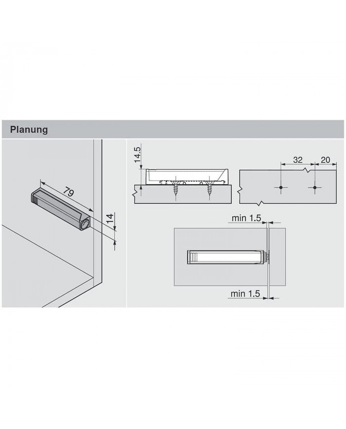 Blum 956A1004 Ensemble de basculement magnétique Push To Open et plaque de montage (grandes portes)