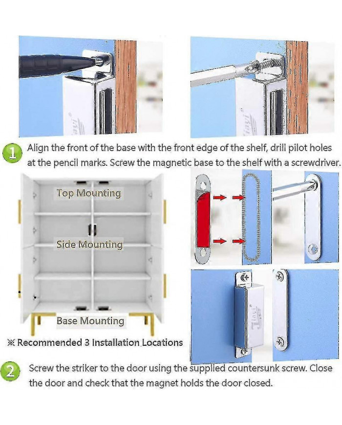 28kg magnétique fort magnétique porte de placard aimant 2 pièces en acier inoxydable magnétique poignées de porte [...]