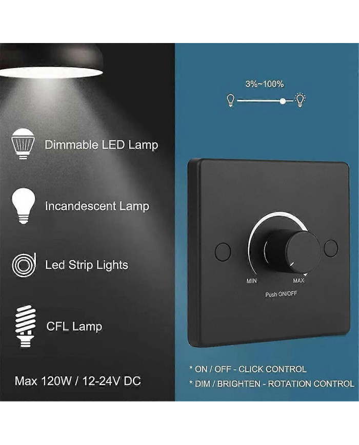 RV Light Dimmer Interrupteur Panneau de commande 12-24V 5A Universal PWM Dimmer Gradateur basse tension