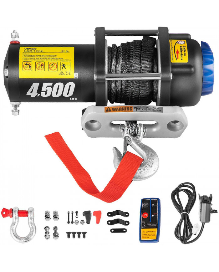 Treuil électrique 4500LB 12V Corde Synthétique Sans Fil Romote 4x4 Récupération ATV