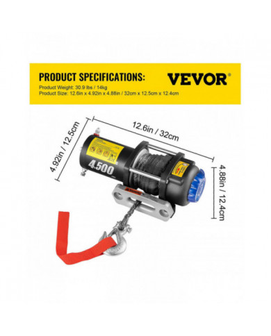 Treuil électrique 4500LB 12V Corde Synthétique Sans Fil Romote 4x4 Récupération ATV
