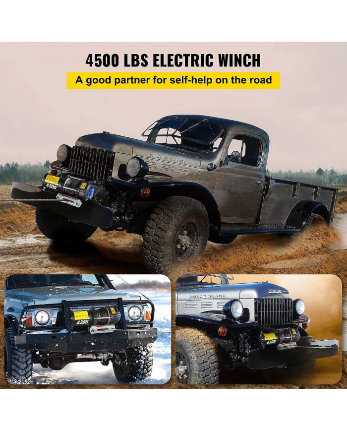 Treuil électrique 4500LB 12V Corde Synthétique Sans Fil Romote 4x4 Récupération ATV