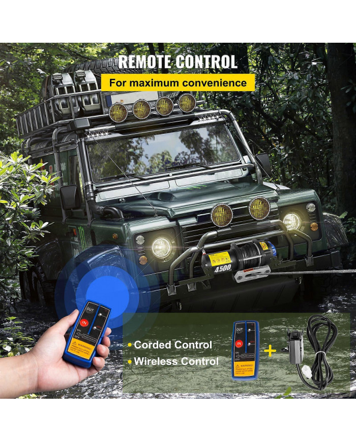Treuil électrique 4500LB 12V Corde Synthétique Sans Fil Romote 4x4 Récupération ATV