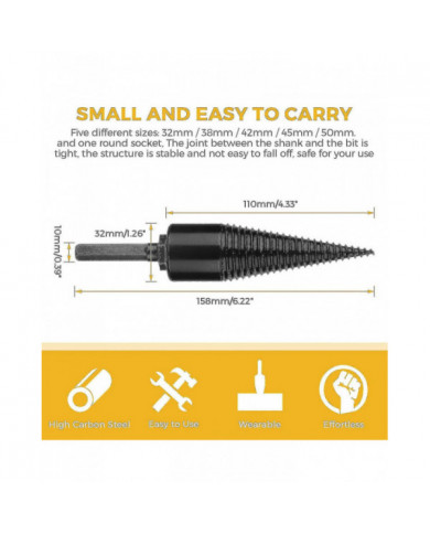 Foret de bois de chauffage industriel Cône en bois Tige hexagonale Fendeuse de bûches en bois Fendeuse à vis de [...]
