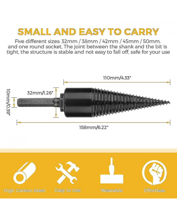 Foret de bois de chauffage industriel Cône en bois Tige hexagonale Fendeuse de bûches en bois Fendeuse à vis de [...]