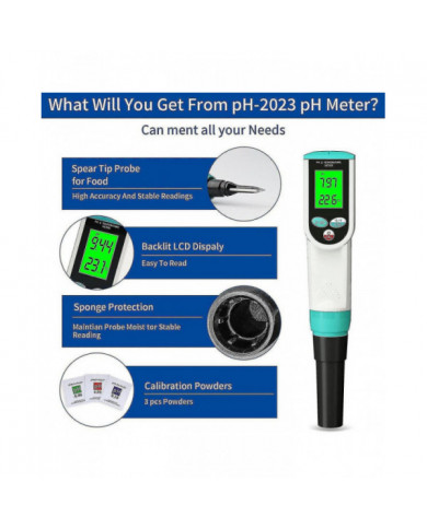 Ph mètre avec testeur de ph alimentaire atc, ph mètre numérique étanche avec haute précision ph / temperatur