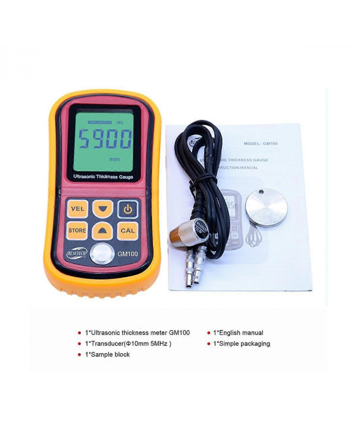 Jauge d’épaisseur ultrasonique GM100 1.2-225mm (acier) testeur numérique de compteur d’épaisseur ultrasonique LCD Gau