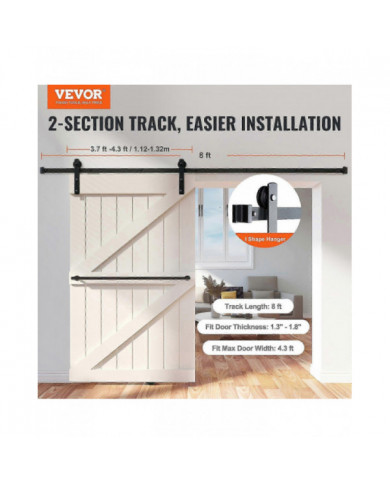 Kit de quincaillerie de porte de grange coulissante de 8 pieds, 330 lb, pour porte simple, avec poulie lisse et [...]
