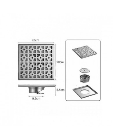 Drain de sol extérieur 20 * 20cm, drain de sol et drain de douche, drain de sol, siphon avec bouchon de parfum et [...]