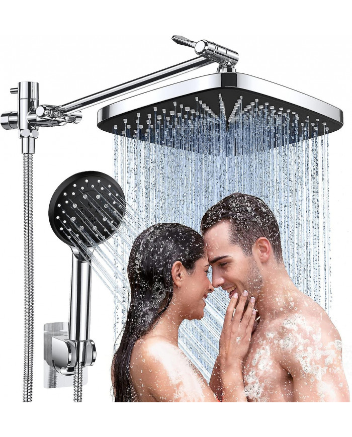 Rain Shower Head With 5 Settings High Pressure Handheld Spray, Adjustable Extension Arm, Chrome Dual Shower Head [...]