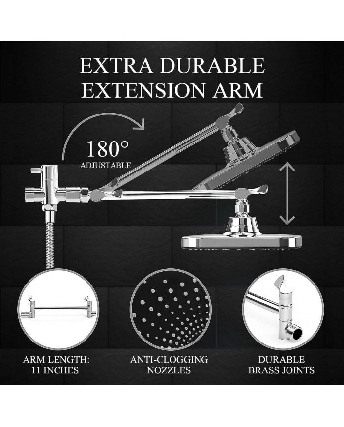 Rain Shower Head With 5 Settings High Pressure Handheld Spray, Adjustable Extension Arm, Chrome Dual Shower Head [...]