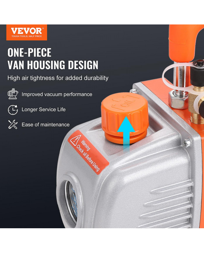 Pompe à vide et jauge 1/5 HP 3,5 CFM AC, à un étage avec sac de transport de tuyau tricolore, applicable à R134a, R410a