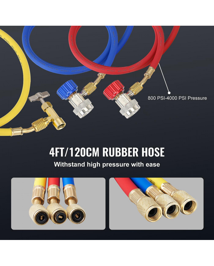 Pompe à vide et jauge 1/5 HP 3,5 CFM AC, à un étage avec sac de transport de tuyau tricolore, applicable à R134a, R410a