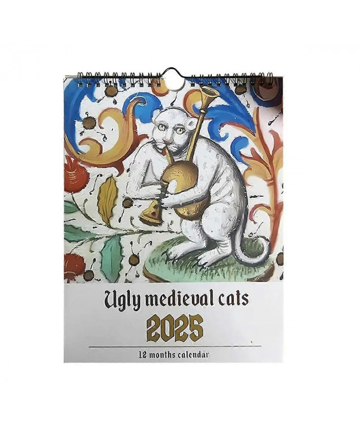 Calendrier médiéval chat 2025 Étrange chat médiéval calendrier mural 2025 laide chat médiéval calendrier 12