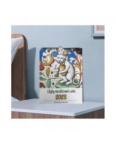 Calendrier médiéval chat 2025 Étrange chat médiéval calendrier mural 2025 laide chat médiéval calendrier 12