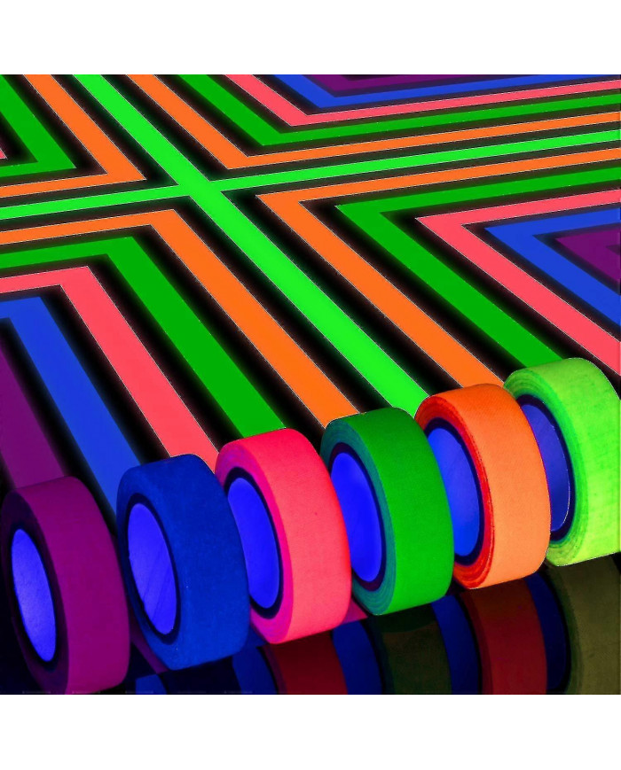 6 couleurs Neon Gaffer Cloth Tape, fluorescent Uv Blacklight Glow In The Dark Tape pour Uv Party 15mm * 5m