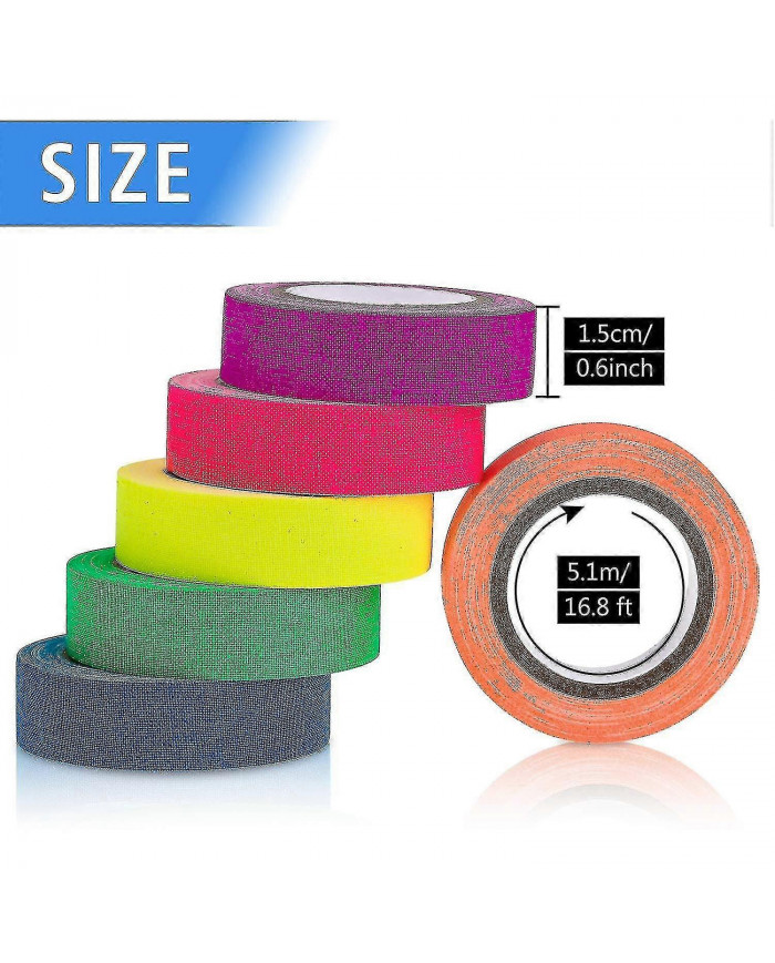 6 couleurs Neon Gaffer Cloth Tape, fluorescent Uv Blacklight Glow In The Dark Tape pour Uv Party 15mm * 5m
