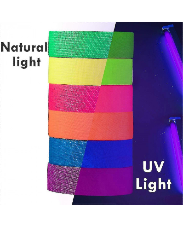 6 couleurs Neon Gaffer Cloth Tape, fluorescent Uv Blacklight Glow In The Dark Tape pour Uv Party 15mm * 5m