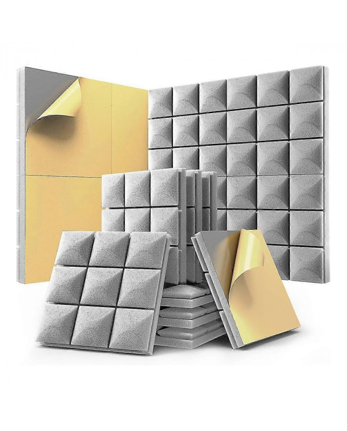 12 Packs de panneaux en mousse insonorisés avec auto-adhésif, panneaux acoustiques 12 x 12 x 2 pouces, insonorisation W